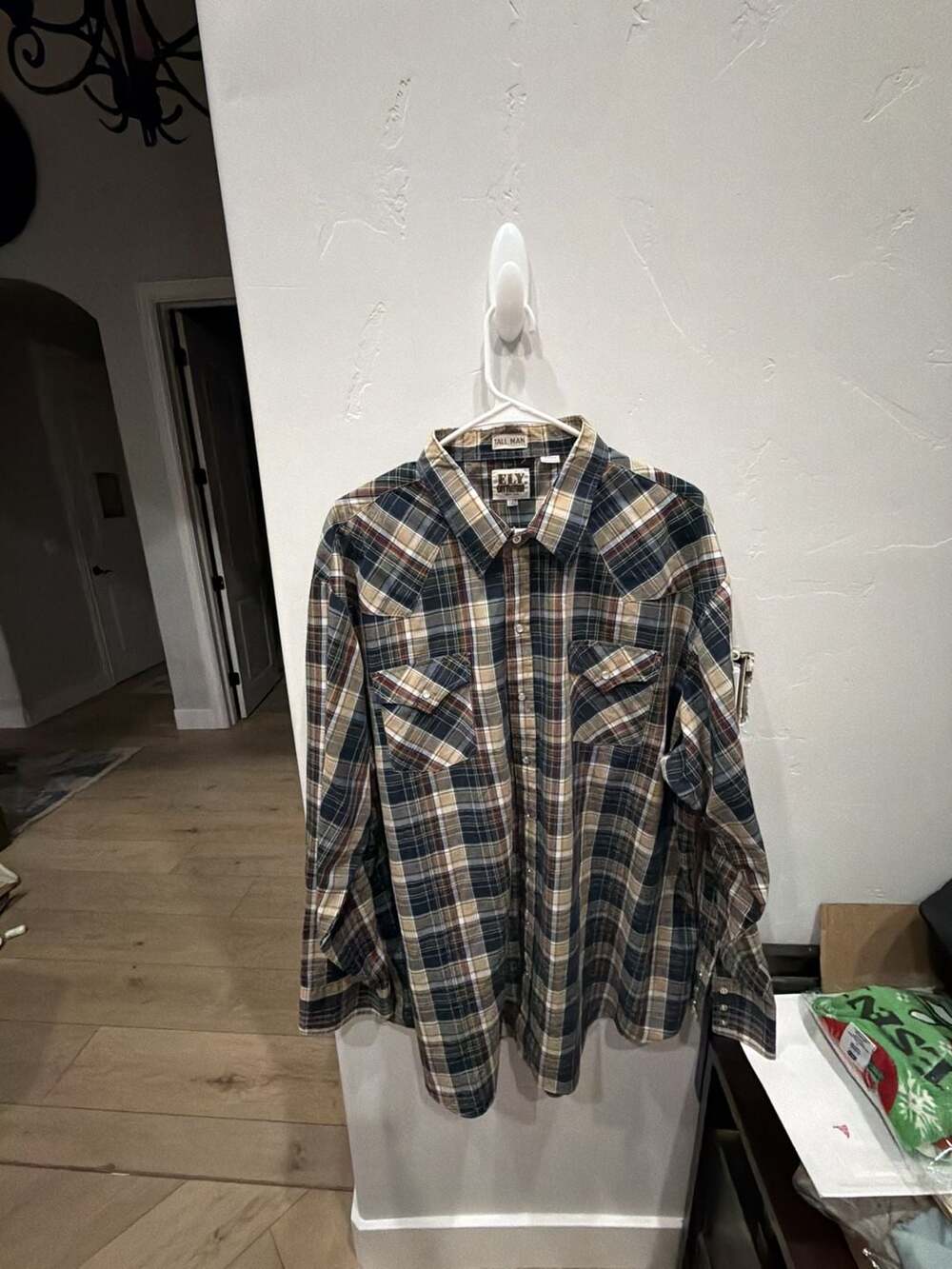 Ely Cattleman Tall Man MenLong Sleeve Western Plaid Pearl Snap Shirt Size 3XLT